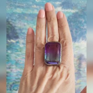 NWOT, SZ 7, Tourmaline Ring, Multi- Colored Stone, Antique Silver Surround.